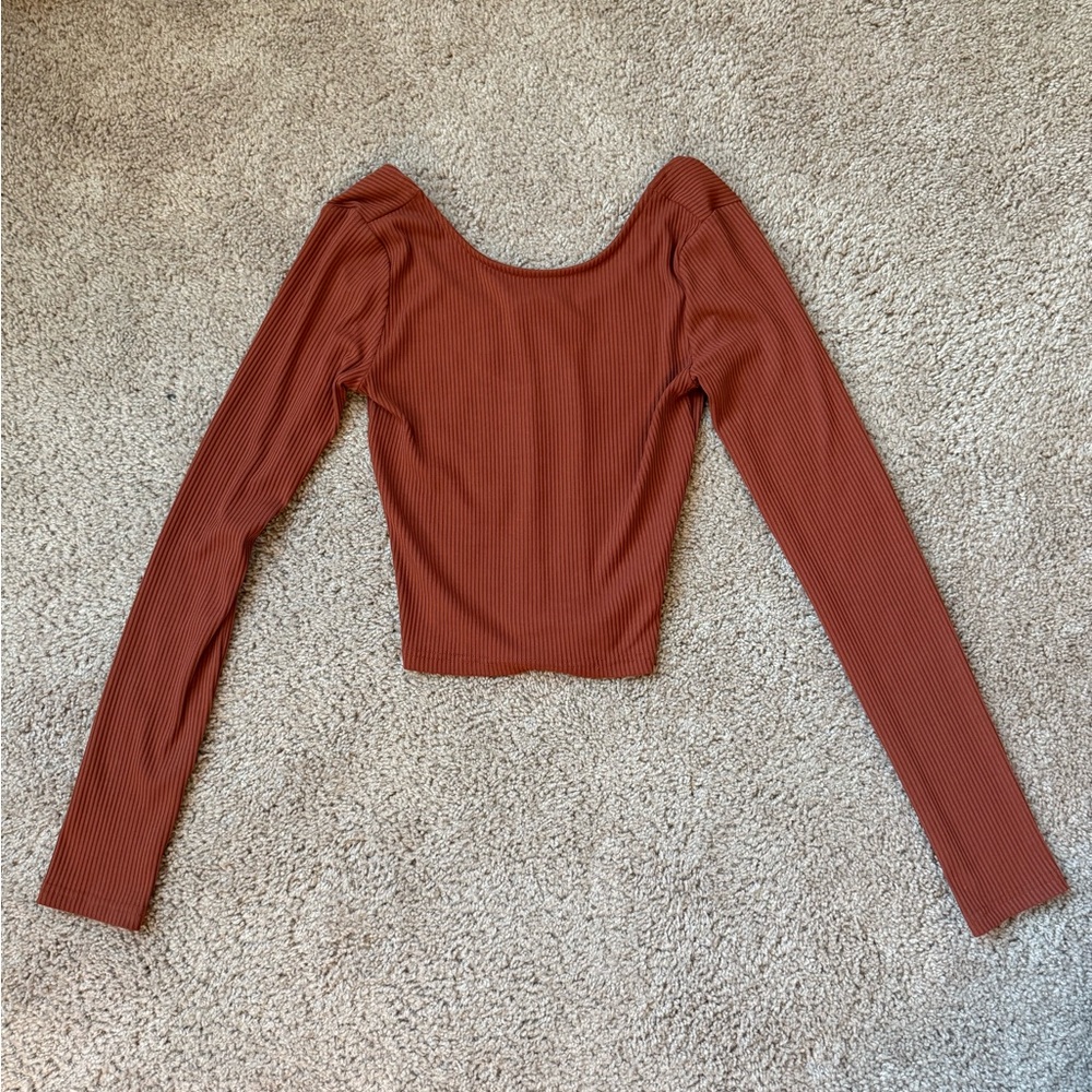 Brown Orange Ribbed Fitted Longsleeve